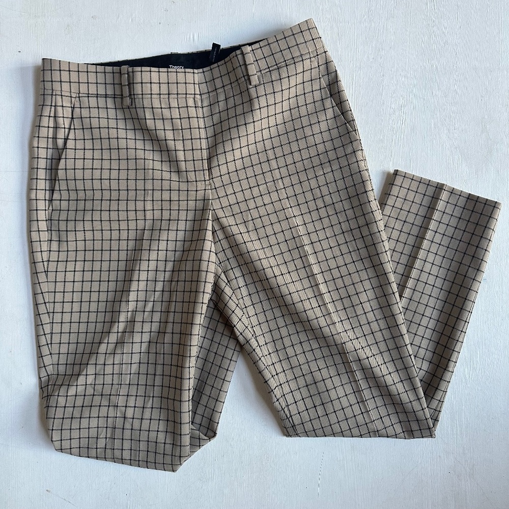 Theory Testra Wool Blend Windowpane Plaid Ankle Pant